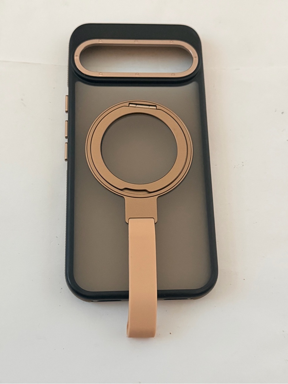Slim Black Phone Case with Rose Gold Ring Grip and Kickstand